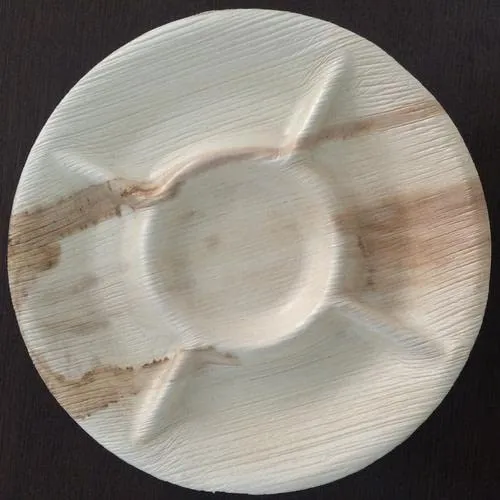 Export Quality Plates| Pack of 50| 12-inch Disposable Areca Leaf Round Plate with 5 Compartment Eco-Friendly Biodegradable for Dry Fruits Packing and Festivals Functions Weddings Parties