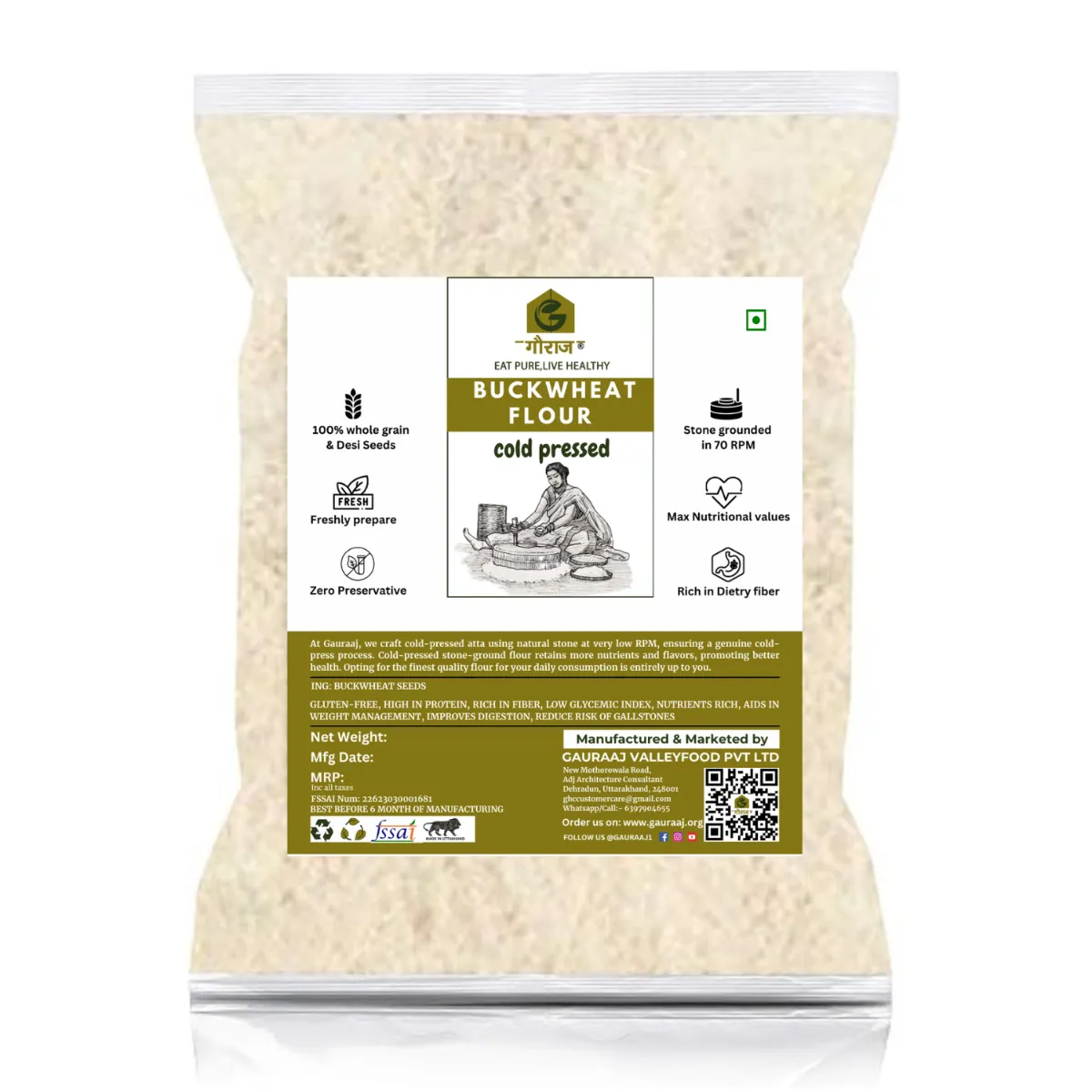Natural Stone Grounded Cold Pressed Kuttu Aata/Buckwheat Flour
