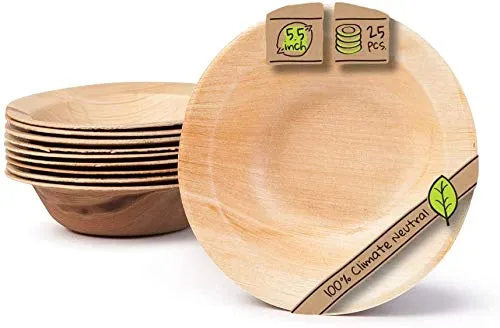 Export Quality Bowl, 5.5 inch Big Disposable Round Bowls (Pack of 50), Areca Palm Leaf Bowls for Party and Function Brand: ECONUS