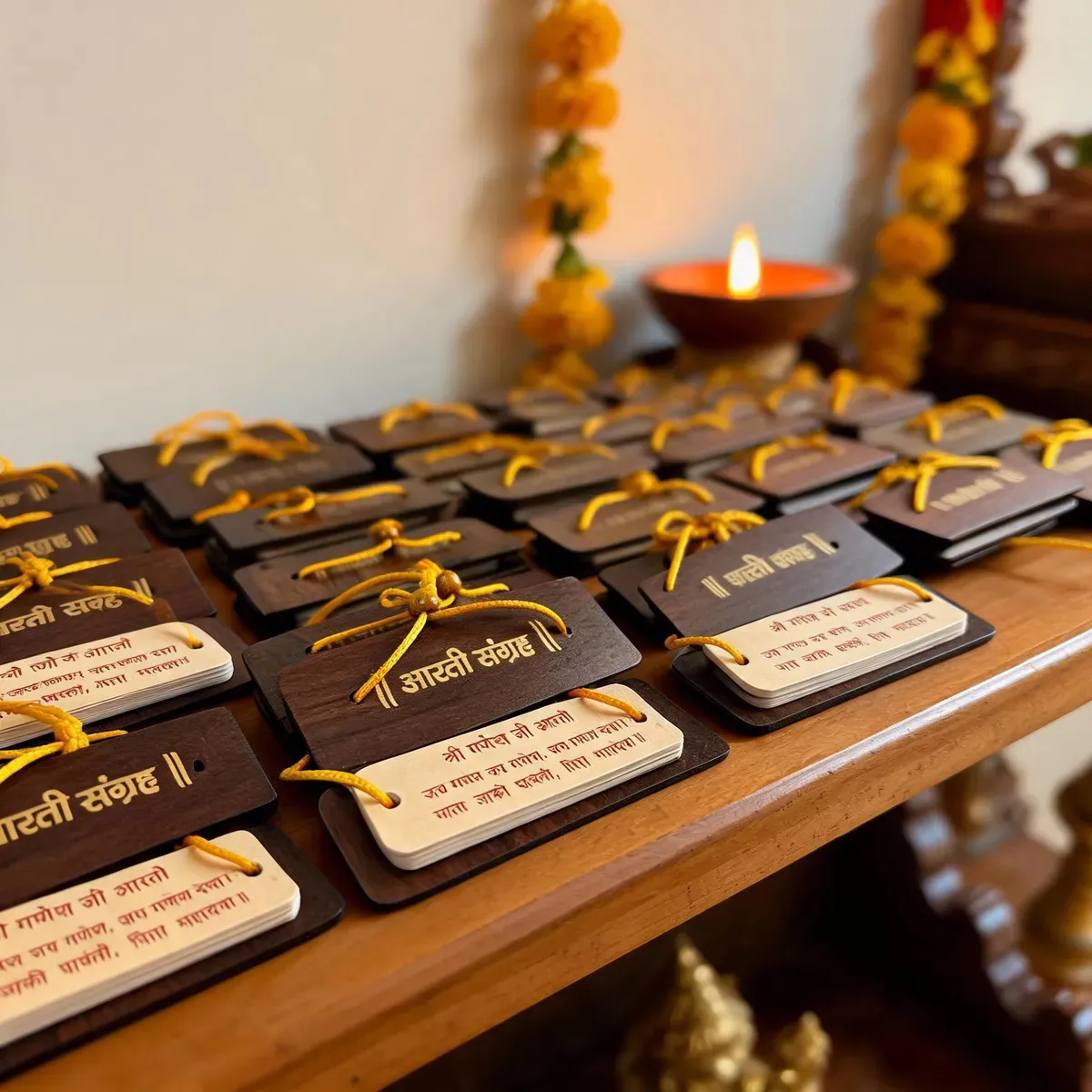 Aarti Sangrah Wooden Booklet – Set of 50 Pieces (Handcrafted, Hindi Aartis)
