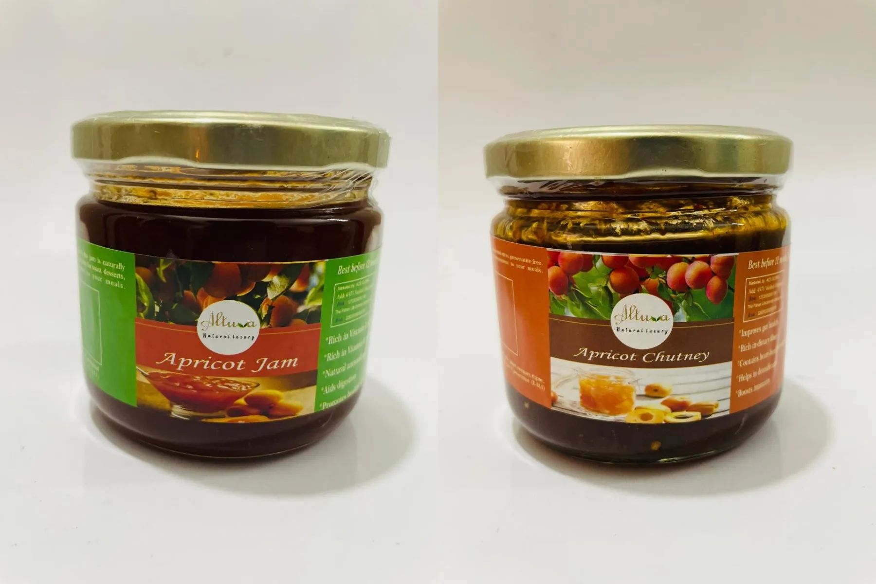 ALTUVA Apricot Combo – Apricot Jam & Apricot Tangy Spread (Jar of 2) - 450g each