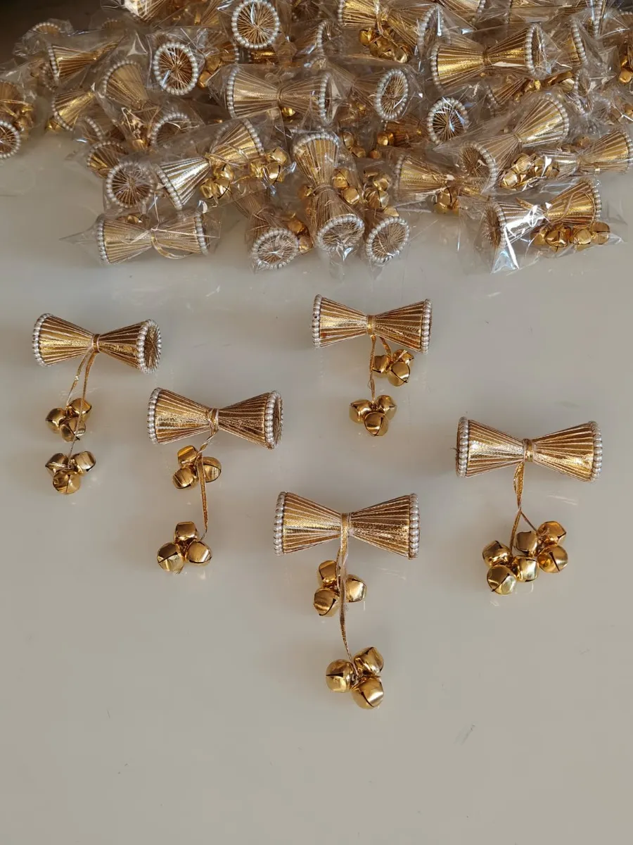 Golden Decorative Badhai Bell Hanging with Pearl Detailing (Pack of 20 Assorted Pieces)