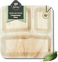 Export Quality Plates| Pack of 50| 10-inch Disposable Square Plates with 3 Partition, Uma Areca Cutlery Areca Palm Leaf Plate for Party and Function