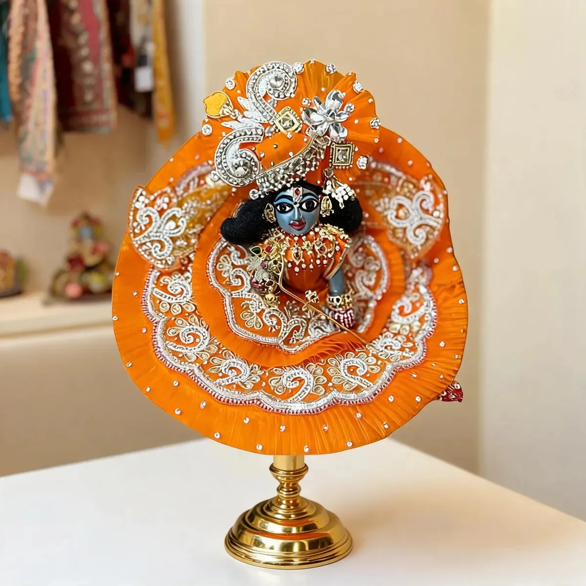 Kanha Ji Royal Orange Designer Poshak with Mukut (6 Inch) – Premium Laddu Gopal Dress Set