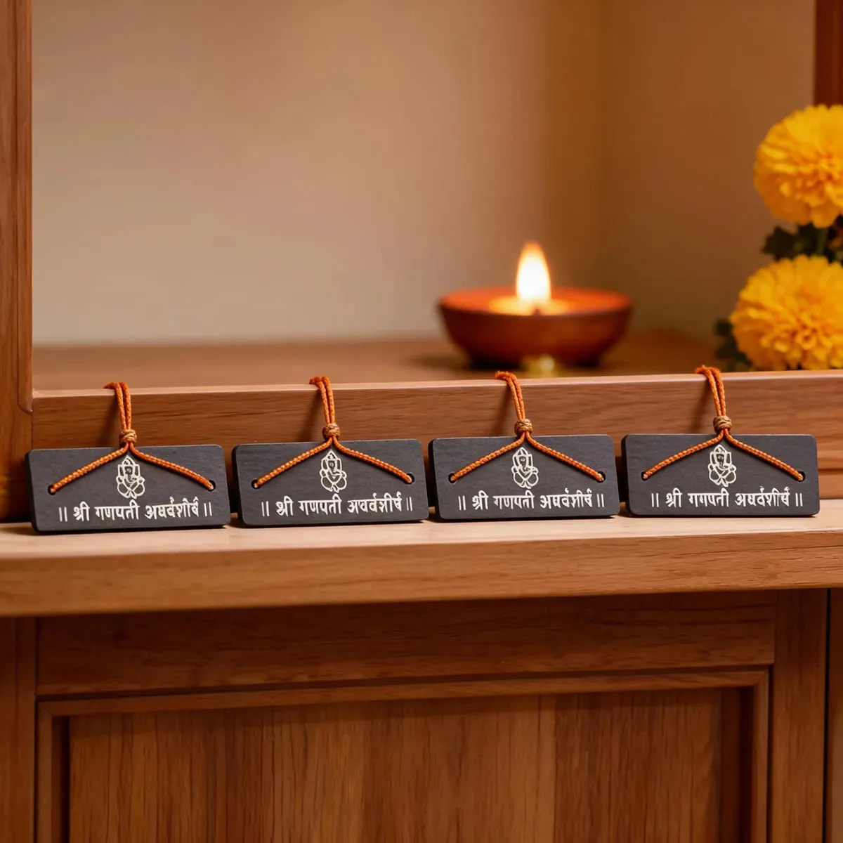 Shri Ganesh Arthavsheers (Set of 50 Pieces) – Handcrafted Wooden Devotional Book