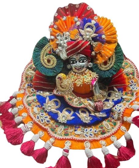 Kanha Ji Royal Multicolor Designer Poshak with Mukut (6 Inch) – Premium Laddu Gopal Dress Set