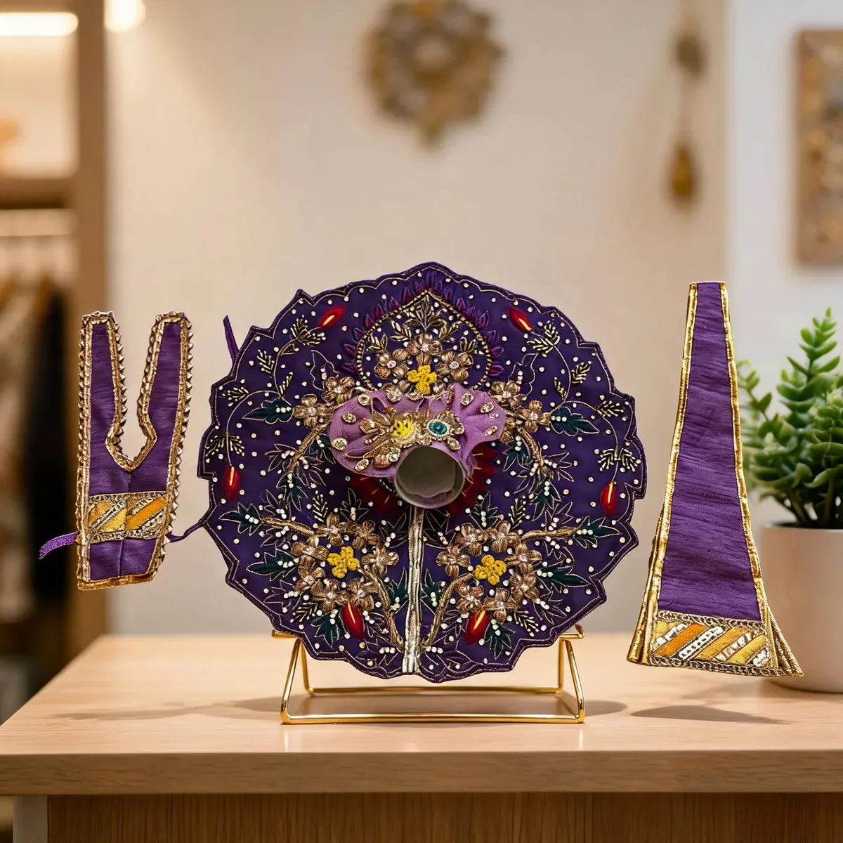 Kanha Ji Purple, Yellow & Red Designer Poshak (10 Inch) – Handcrafted Premium Dress for Laddu Gopal