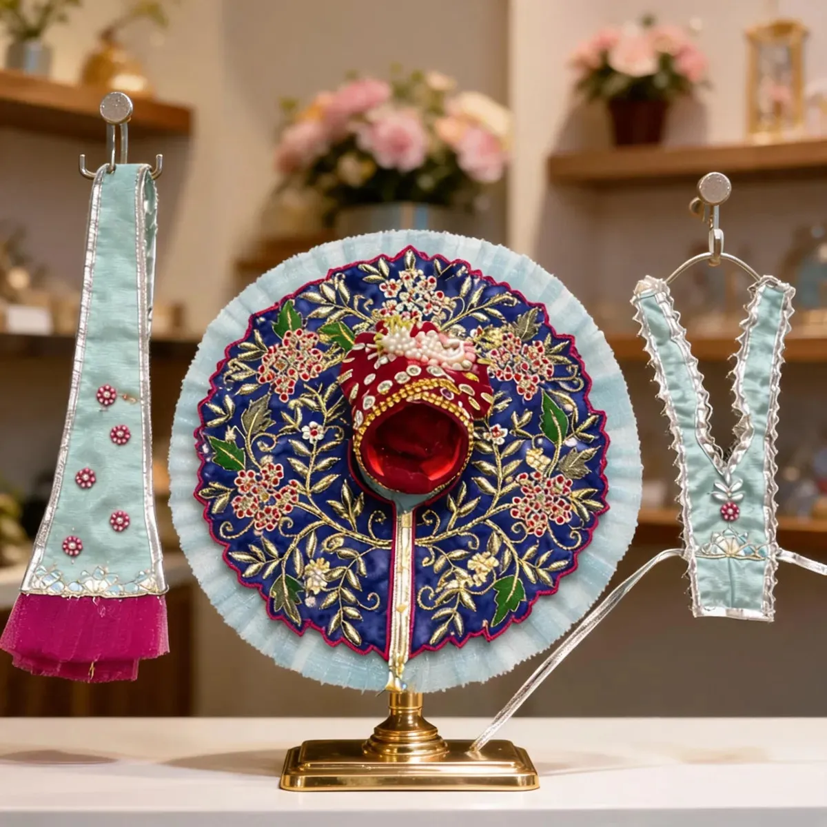 Kanha Ji Dark Blue & Light Blue Designer Poshak (10 Inch) – Handcrafted Premium Dress for Laddu Gopal