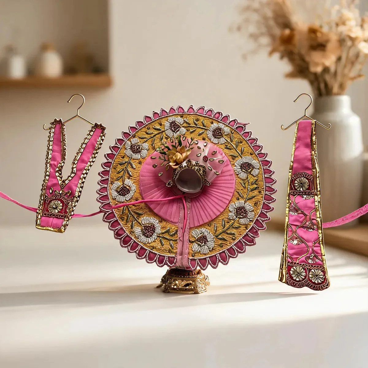 Kanha Ji Pink & Yellow Designer Poshak (10 Inch) – Handcrafted Premium Dress for Laddu Gopal
