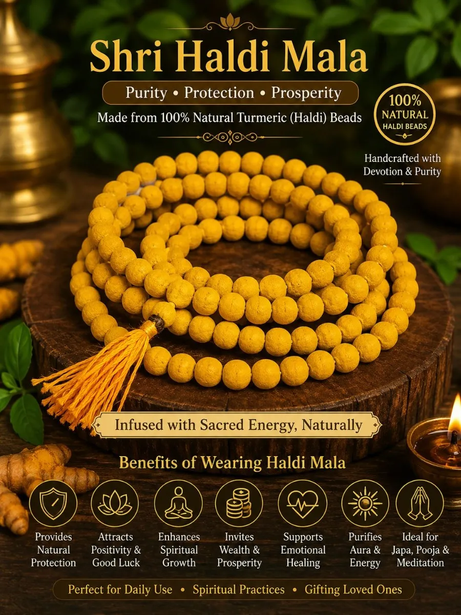 Shri Haldi Mala – 100% Natural Handcrafted Turmeric Beads for Japa, Pooja & Spiritual Protection