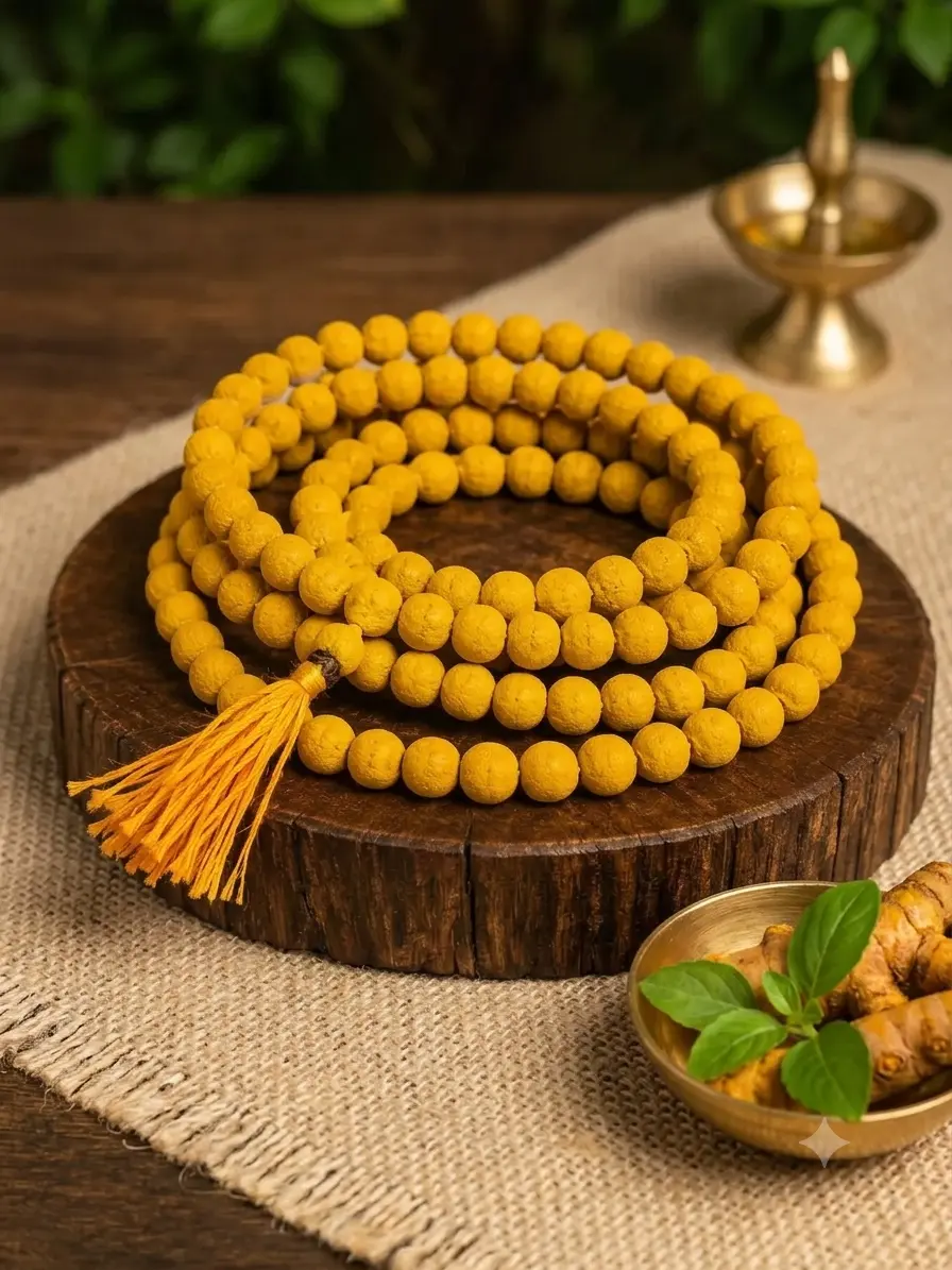 Shri Haldi Mala – 100% Natural Handcrafted Turmeric Beads for Japa, Pooja & Spiritual Protection (with verified certificates)
